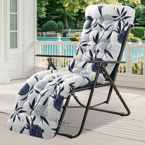 widesmile Waterproof Sun Lounger Cushion Only Replacement Lounger Cushions Pad for Sunloungers 100% Cotton Thick 167x53x10 cm Outdoor Garden Rattan Recliner Relaxer Chair Cushions, Blue Enchantress