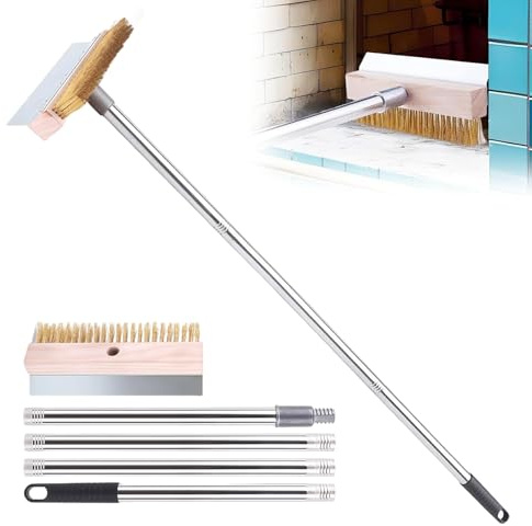 Brosse de four à pizza avec grattoir en acier de 1,6 m, brosse à pizza avec grattoir, brosse à pierre à pizza, poignée amovible en aluminium, accessoire pour le nettoyage des fours à pizza, fours à