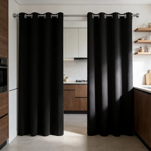 WUXXIANG Rideau Occultant 180 x 200 cm Bloquer Lumiere, Anti Chaleur, Thermique Isolant, Anti Froid, Chaleur UV Bruit Rideaux Fenêtre Opaques pour Coucher, Vitrage des Balcons, Noir