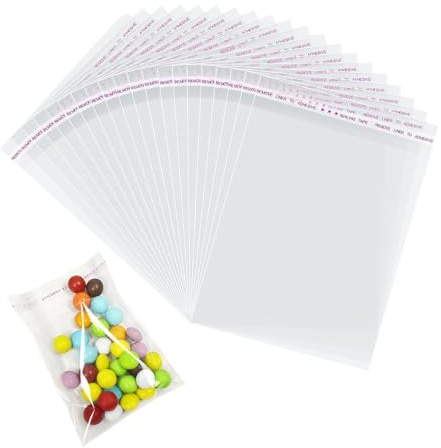200 st transparent självhäftande plastpåse, livsmedelscellofan-godispåse för kakor, liten presentpåse för födelsedag, bröllop, dop och smycken (7 x 10 cm)