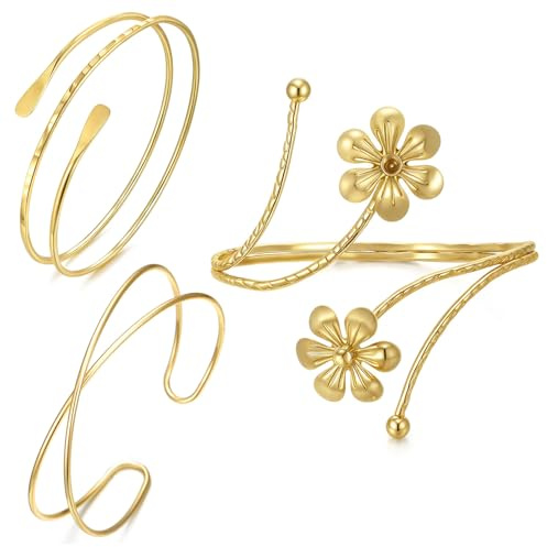 FANCYWUXI 3 pulseras de brazo para mujer, pulsera superior de bobina minimalista, ajustable, brazalete para parte superior del brazo, joyería apilable para fiestas y ocasiones especiales