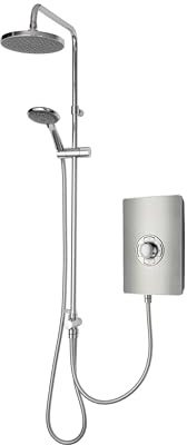 Triton Showers | Collections II DuElec | Aspirante | Electric Shower | Dual Shower Head | 9.5KW | Brushed Steel | Rainfall Shower Head | Triton Electric Shower | Shower Head and Hose Set