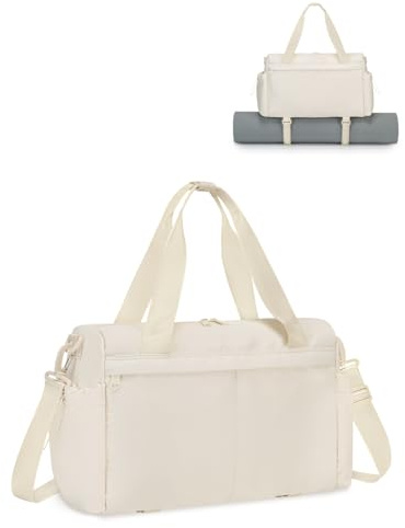 KABAQOO Sporttasche Damen Klein mit Nassfach Yogatasche für Matte, Beige | Yoga-Mattenhalter, verstellbarer Schultergurt, Gym Tasche Fitnessstudio für Yogamatten, Reisetasche Klein