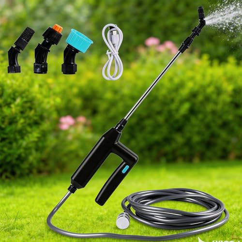Spruzzatore alimentato a batteria con tubo da 3/5/8 m, 3 ugelli, bacchetta elettrica per piante, 7,4 V, portatile, ricaricabile, da giardino, prato, piante, con maniglia, Versetile per le esigenze di
