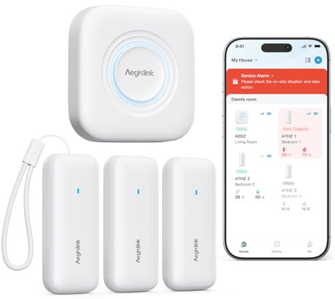 AEGISLINK Smart Thermometer Hygrometer, Compatible with Alexa, ATHZ31 | Mini Humidity Sensor with Notification, Data Storage Export