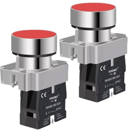 Gebildet 2 Piezas Interruptores Pulsadores Momentáneos NC (Normalmente Cerrados) de 22mm SPST Rojo, 660V 10A