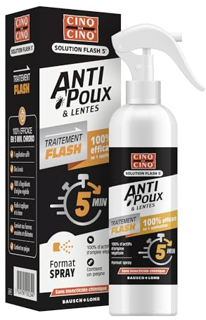 CINQ SUR CINQ | Poux Spray Flash 5min 150 ml + Peigne | Élimine poux & lentes en 5 minutes | Sans odeur | 100% d'ingrédients d'origine naturelle | Enfants & Adultes
