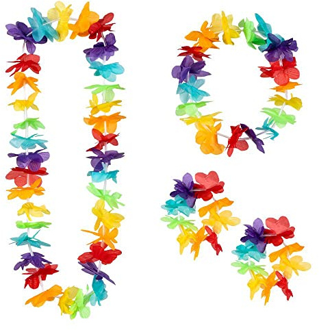 Boland 52416 - Set Hawaii Regenbogen, 4 teiliges Set, Accessoire, Sommer, Strand, Zubehör, Beach Party, Garten Party, Mottoparty, Karneval