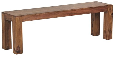Wohnling Sitzbank Mumbai 140x35x45 cm Sheesham Massivholz Natur | Essbank im Landhausstil mit 4 Standbeinen, Holzbank für Esstisch und Flur, handgefertigtes Unikat, Küchenbank massiv