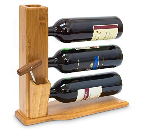 Relaxdays Cantinetta in Bambù, HLP: 32x12x34 cm, Scaffale Portabottiglie in Bambù Scaffale 3 Bottiglie di Vino, Naturale