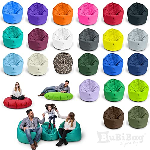 BuBiBag 2in1 Sitzsack Sitzkissen mit Füllung |X- Large Ø: 130 cm, Anthrazit | Indoor & Outdoor Beanbag | Geeignet für Kinder Innen- & Außenbereich Kinderzimmer| Wasser- & Schmutzabweisend Wetterfest