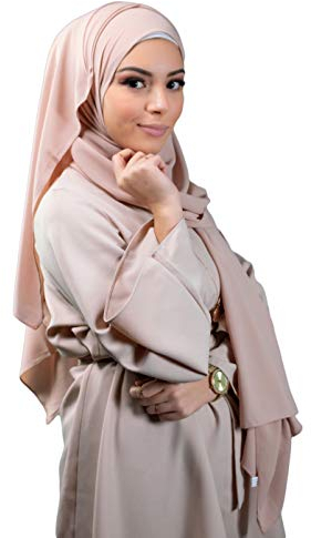 Lamis Hijab - Hijab mousseline de soie opaque format maxi 200X70 pour femme musulmane voilée (Nude)