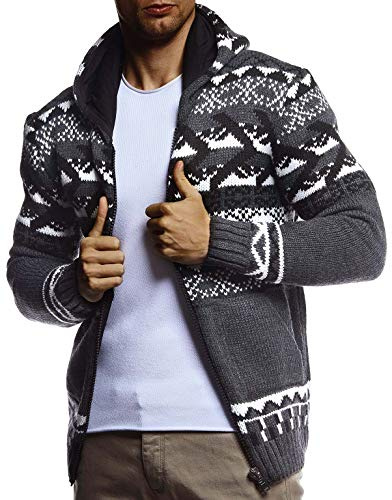 Leif Nelson Giacca Uomo in Maglia con Cappuccio Cardigan LN-20756 Antracita Large