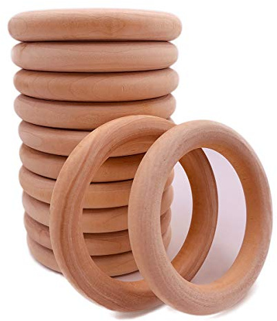Thiecoc 12 Stück Holzringe aus Naturholz ohne Farbe glatt unlackierte Holzkreise für Handwerk DIY Baby Beißring Anhänger Verbinder Schmuckherstellung (70 mm)