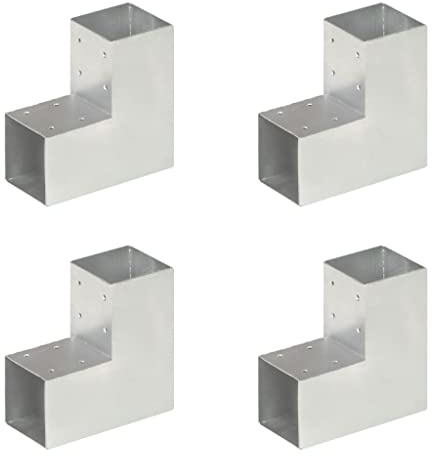 vidaXL 4x Pfostenverbinder L-Form 2 Hülsen Balkenschuh Holzverbinder Eckverbinder Pfostenecke Balken Verbinder Feuerverzinkt Verzinktes Metall 91x91mm