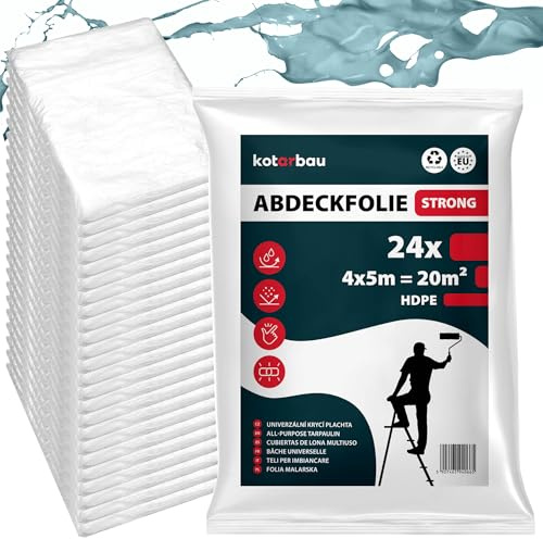 KOTARBAU® Abdeckfolie 4x5 m, Malerfolie HDPE, Malervlies, Transparent | Abdeckplane für Renovierung & Bauarbeiten, Folie für Umzug, für Möbel- & Bodenschutz, Robust & Wiederverwendbar, 24er Set