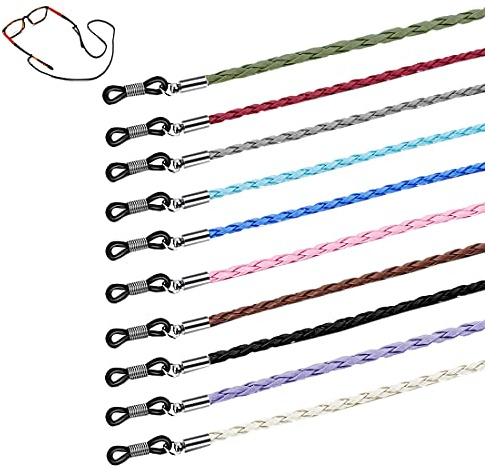 Aabellay 10 Stück Geflochtenes Leder Brillenband PU Geflecht Brillen Kette Halter Sonnenbrille Brillenkette Glassgurt Halskette Lesebrille Brillenbänder Halter Schnur
