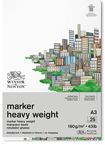Winsor & Newton 6002013 genomslagssäker markörpapper i block – 25 ark DIN A3, 160 g/m², FSC, klor- och syrafri, åldringsbeständig för alla typer av alkoholbaserade markörer