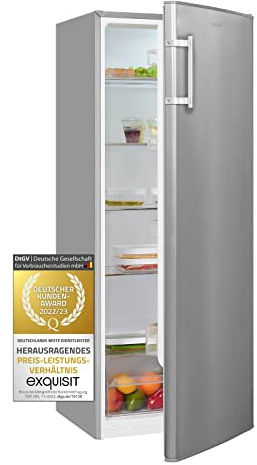 Exquisit Vollraum-Kühlschrank ohne Gefrierfach, 242 Liter, 5 Ablagen, 4 Türablagen, Türanschlag wechselbar, 55 cm Breite, KS320-V-H-040E inoxlook