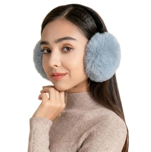 ZLYC Klassischer Damen Kinder Mädchen Verstellbarer Winter Ohrenschützer Ohrenwärmer mit Molton-Haarreifen(Pelziges Blau)