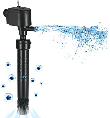 COOSPIDER Aquarium U-V Filter Green Clean Machine for 40-100 Gallon Fish Tank Crystal Clear 300GPH Submersible Water Pump Air Supply Wave Maker Green Killing