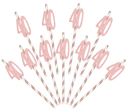 Nideen Pack of 24 Rose Gold Birthday Straws with Customizable Number Cutouts, Paper Material, 19.7cm/7.8 inches, 24 Count