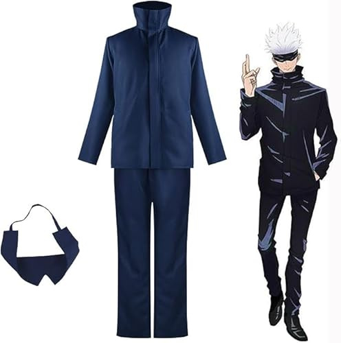 Jiumaocleu Anime Cosplay Kostym Gojo Satoru Role Play Uniform Outfits Kostymer Toppar + Byxor + Ögonmask, Halloween Karneval Full Set Kläder Props