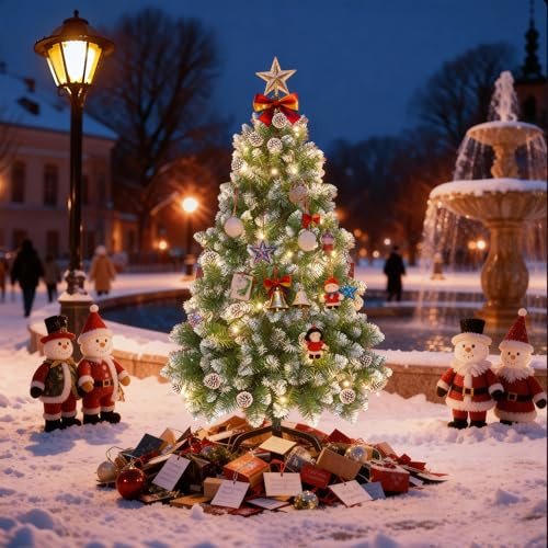 Froadp Sapin de Noël artificiel en PVC - 180 cm - Effet neige - Amovible - Avec 570 branches - Difficilement inflammable - Support de sapin pour l'intérieur - Décoration de Noël (250 LED)