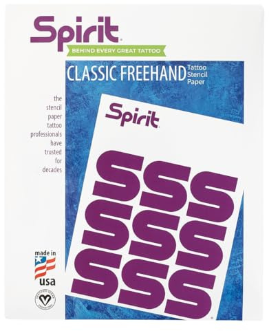 Spirit® Freehand Tattoo-Transferpapier, 21,6 x 27,9 cm, A4-Größe, freihandliches Tattoo-Schablonenpapier, zertifiziert vegan mit pflanzlichem Wachs, einfaches Transfer-Tattoo-Papier (100 Blatt