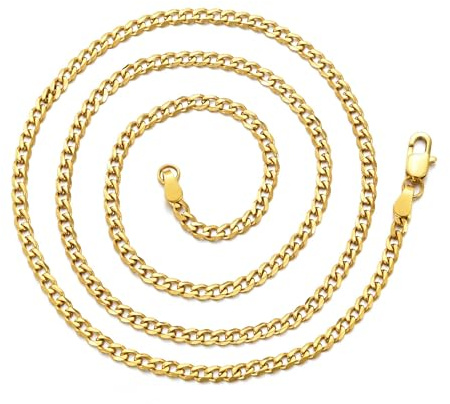 Philip Jones Män 3 mm guldpläterat rostfritt stål pansarkedja halsband 45 cm 50 cm 55 cm 61 cm, 22 Inch, Rostfritt stål, Ingen ädelsten