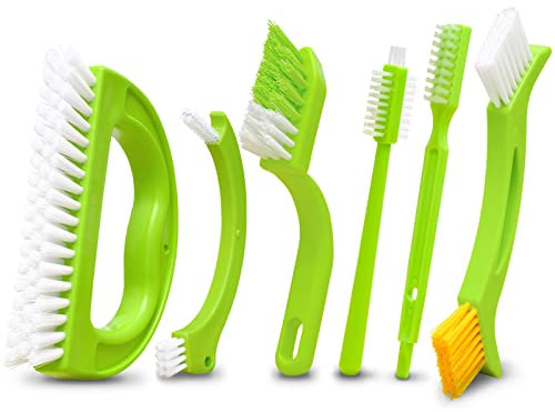 Paquete de 6 cepillos de Limpieza de lechada Verde con Mango, Gran Uso para Limpieza Profunda del hogar, cepillos de Limpieza para Cocina, Puerta de Ventana, Estufas, Costuras, Ducha, líneas de Suelo