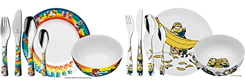 WMF Paw Patrol Kinder Geschirrset 6-teilig, Kindergeschirr mit Kinderbesteck Edelstahl, ab 3 Jahre, Cromargan poliert & Minions Kinder Geschirrset 6-teilig, Kindergeschirr mit Kinderbesteck Edelstahl