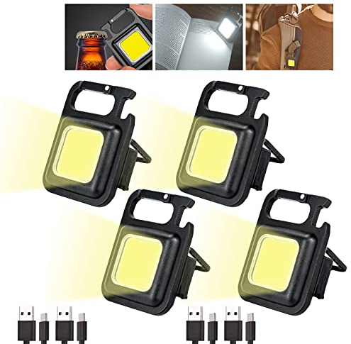 4 Pièces Mini Lampe de Travail LED Rechargeable, Lampe Porte clé 4 modes de lumière 1000 Lumen Lampes d'inspection Travail Portable avec Ouvre-Bouteille, pour la Réparation Camping Éclairage Secours