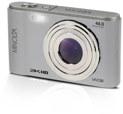 Minolta MND20 44MP Digital Camera – 2.7K Ultra HD Video, 16X Digital Zoom, Anti-Shake Stabilization, Time Lapse, Face Detection, 2.9-inch LCD Display – Lightweight Compact Camera (Silver)