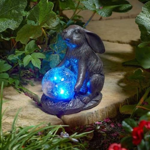 Garden Mile Solarbetriebener Hasen-Leuchten, Kaninchen Globus-Licht, Gartendekoration, Farbwechsel, Glas, Solarleuchte, Außenbereich, Terrasse, Blumenbeet, Lampe, Kristalleffekt, Globusbeleuchtung
