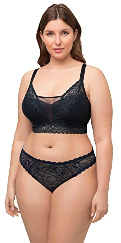 Ulla Popken Damen Bralette, Spitze, Softcups, ohne Bügel, Cup C-D BH, Nachtblau, 100B