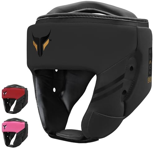 Mytra Fusion Headguard - Kickboxningshuvudbonader med justerbar rem MMA, Muay Thai, Sparring, Kampsport, Karate, Huvudskydd (Black, S)