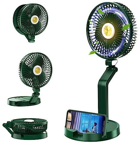 KLUFO 7 Foldable Desk Fan Wall Mount Fan, 5200mah Rechargeable USB Small Fan with Night Light, Fan for Bedroom Office Camp Travel