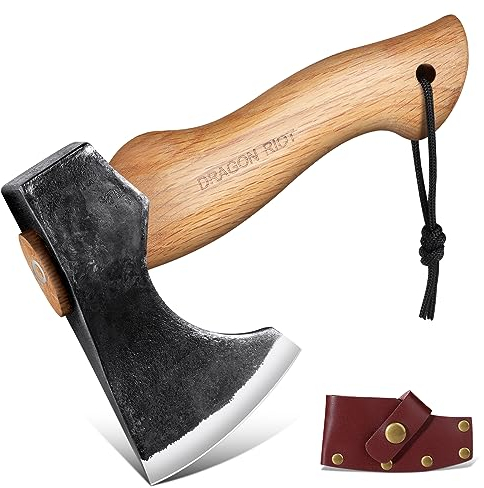 DRAGON RIOT Axt Beil Klein, Camping Axt Survival 22cm, Outdoor Axt Handgeschmiedet, Mini Beil Bushcraft mit Scheide, Handbeil Scharfe, 690g Axt Holz Spalten Klein für Garten und Trekking