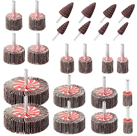 WiMas 24 Stück Fächerschleifer Set 80 Körnung Lamellenschleifer Schleifaufsatz Schleifköpfe Polierscheibe Schleifscheibe Schleifpapier für Bohrmaschinen Polieren Schleifen Entgraten