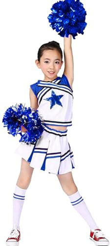 LOLANTA Mädchen Karneval Kostüm, Cheerleader kleid mit Pompoms und Socken, Mittelschule Cheerleading Uniform, 4-13 Jahre