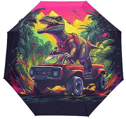 Dinosaurier Fahren LKW Kompakt Reise Regenschirm Winddicht Automatische Regenschirme für Rucksack Geldbörse Tote