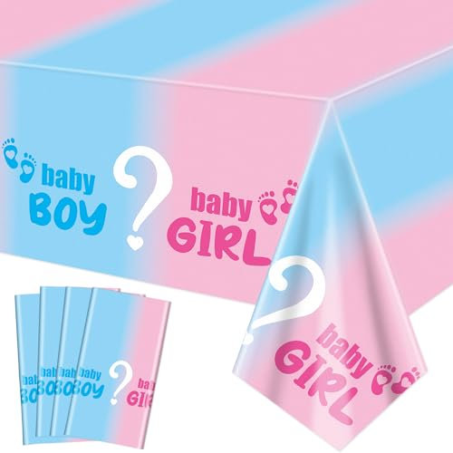 XJLANTTE Tovaglia Gender Reveal da 4 pezzi - Decorazioni da tavola Gender Reveal Tovaglia rettangolare rosa e blu per decorazioni Baby Shower, genere ragazzo o ragazza, 51 x 86,6 pollici