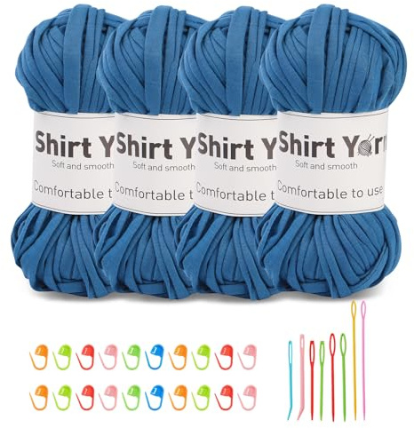 Doxiru 4er-Pack 100g Häkelgarn-Set in dunkelblau mit Zubehör | Weiches Strickgarn in dunkelblau, inklusive Maschenmarkierer und großöchrigen Nähnadeln für Stricken, Häkeln