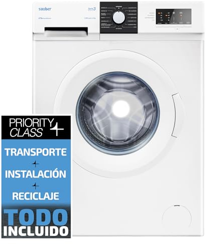 Sauber - Lavadora de carga frontal SERIE 3-W6123-6 kg - 1200 RPM - D - Programa Extra Rápido 15 minutos - Media Carga Avanzada - ENTREGA EN DOMICILIO CON INSTALACIÓN INCLUIDA