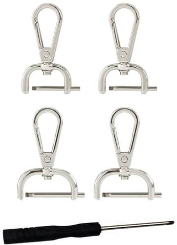 XKSOCT 4er-Set Karabinerhaken mit Drehgelenk und D-Ringen, inkl. kleinem Schraubendreher aus Legierung – Schlüsselanhänger, Geldbörsen-, Umhängetaschen- und Lederhandtaschen-Zubehör (Silber)