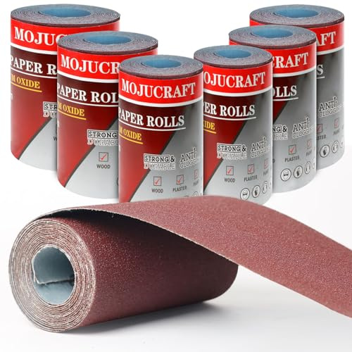 Mojucraft Rollo de papel de lija de 2,5 metros, paño de esmeril, rollo de líneas abrasivas 40/80/120/180/220 corindón juego de papel de lija para metal y madera