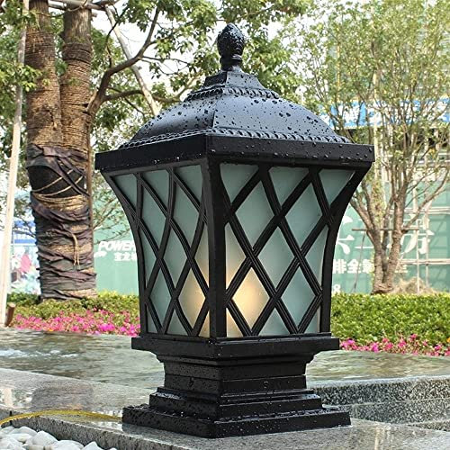 Luces de Pilar al Aire Libre Poste de Aluminio Negro Country quare s Vidrio Exterior Lámparas de césped Impermeables Bolardo de jardín Entrada Patio Luminaria E27