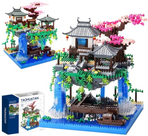 Cherry Blossom Bonsai Tree House Architecture Building Block Sets, 2705PCS Chinese Architecture Creative Micro DIY Bricks Model Toy, Sakura Tree House Building, Gift for Adults