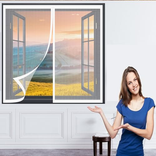 Insektenschutz für Fenster 76 x 175 cm Fliegengitter Magnet Ohne Bohren Automatisches Schließen Magnetvorhang für Balkontür Terrassentür, Weiß